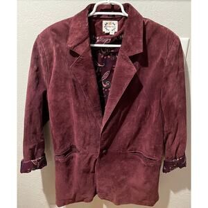 Vintage Paris Sport Club 100% Leather Suede Maroon Jacket, Lined, Women's Medium